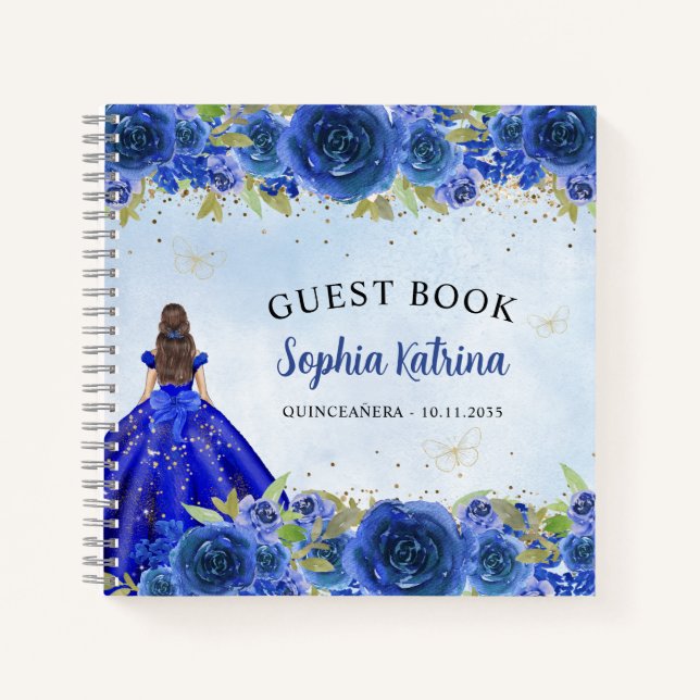 Carnet Marine Blue Gold Floral Princesse Quinceañera (Devant)