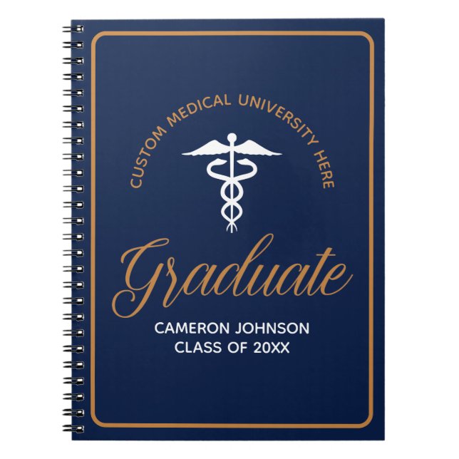 Carnet Marine Blue Gold Médicale School Graduation Keepsa (Devant)