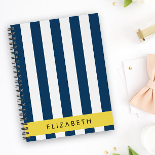 Carnet Marine Blue Stripes, Motif rayé, Votre nom