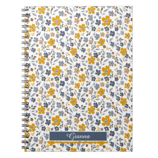 Carnet Marine et moutarde Jaune Ditsy Floral