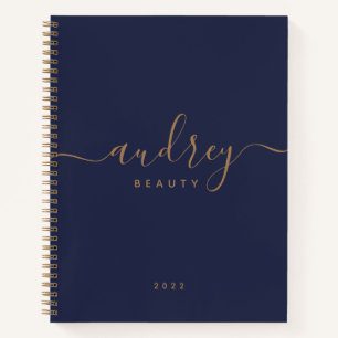 Carnet marine moderne bleu or Signature Monogramme