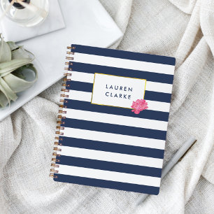 Carnet Marine Stripe & Pony Rose Personnalisé