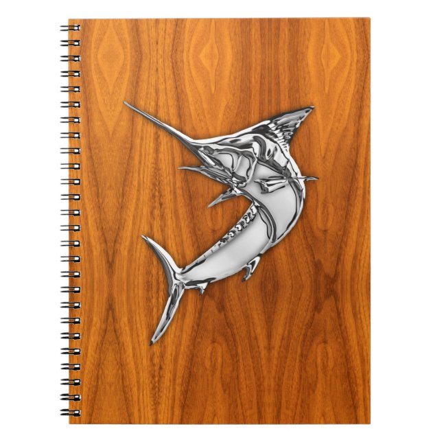 Carnet Marlin style Chrome sur Décor en bois de teck (Devant)