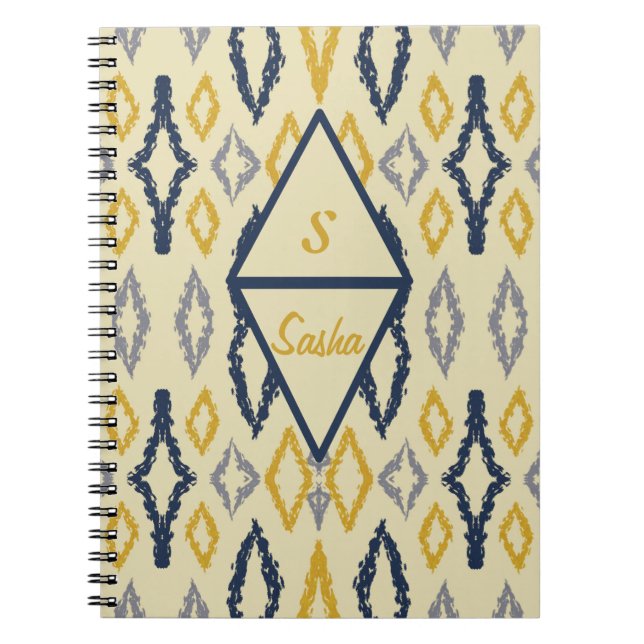 Carnet Marocain Ikat Bleu Jaune Personnalisé (Devant)