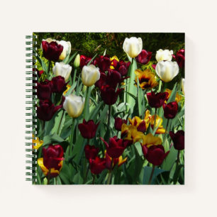 Carnet Maroon et Tulipes Jaunes Florales colorées