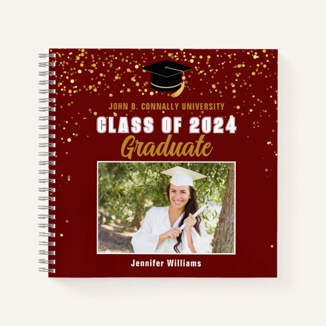 Carnet Maroon Gold Graduation Photo Autograph Invité (Devant)