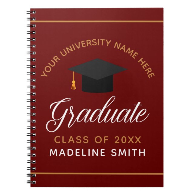 Carnet Maroon Red Gold Graduation Custom 2025 Graduate (Devant)