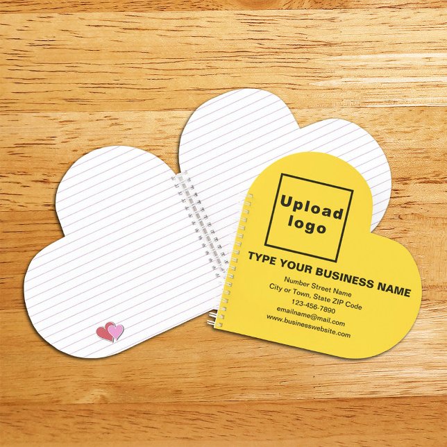 Carnet Marque commerciale en forme de coeur jaune spirale (Build brand name awareness. Your business brand on yellow heart shape spiral notebook.)