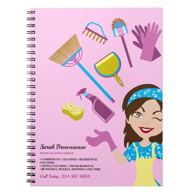 Carnet Marque de dessin animé de nettoyage rose violet (Devant)