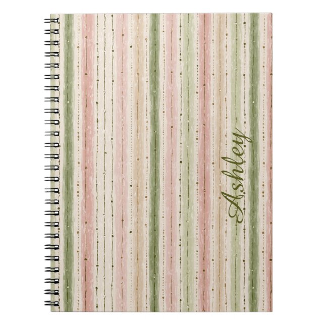 Carnet Marque-page rayé rose vert tendance (Devant)