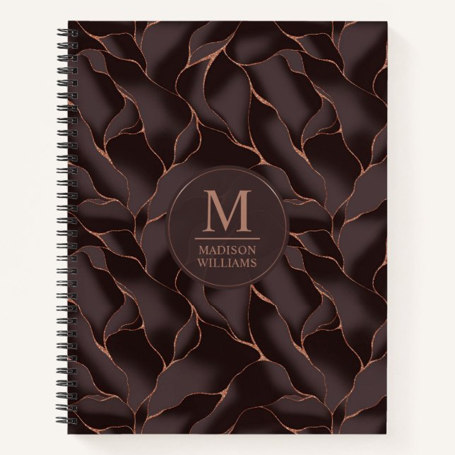Carnet Marron Chocolat & Or Rose Motif Vague Abstrait (Devant)