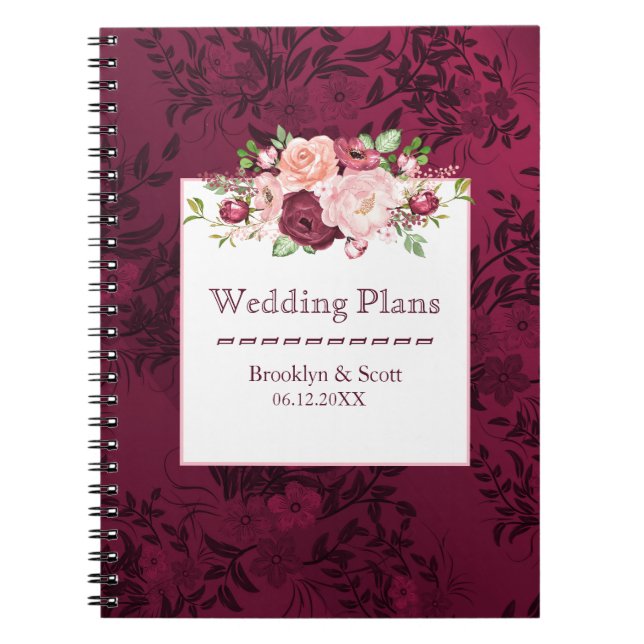 Carnet Marsala Aquarelle Peony Bouquet Wedding planner (Devant)