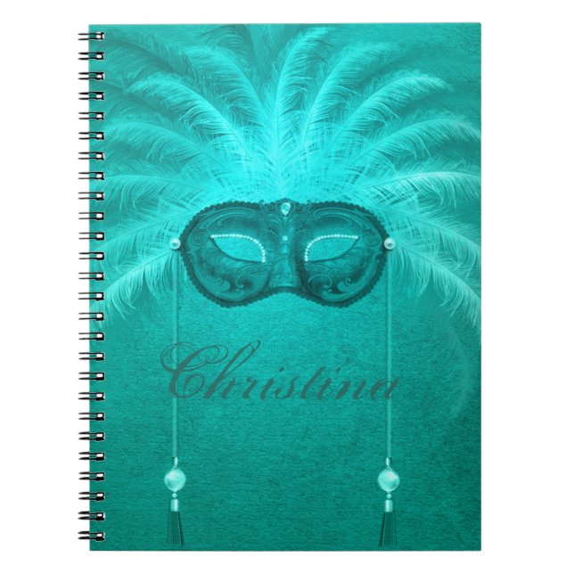 Carnet Mascarade masque élégant turquoise (Devant)