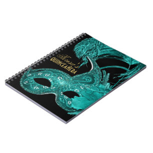 Carnet Mascarade quinceañera anniversaire masque turquois