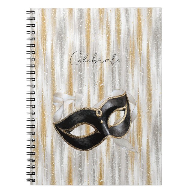 Carnet Masque de célébration argent or clinquant (Devant)