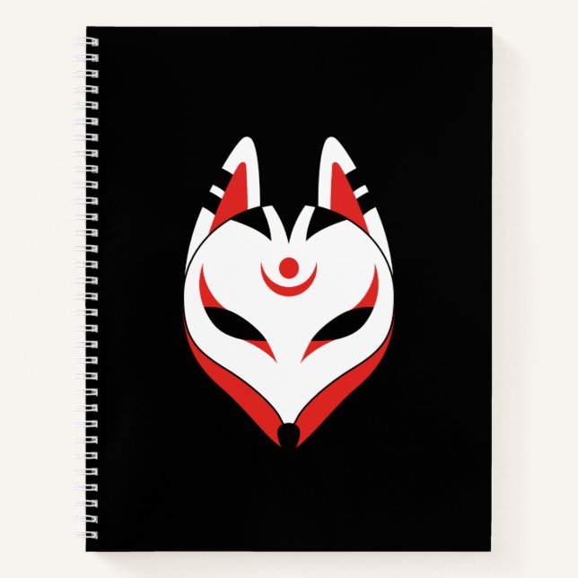 Carnet Masque japonais Kitsune Fox sur noir (Devant)