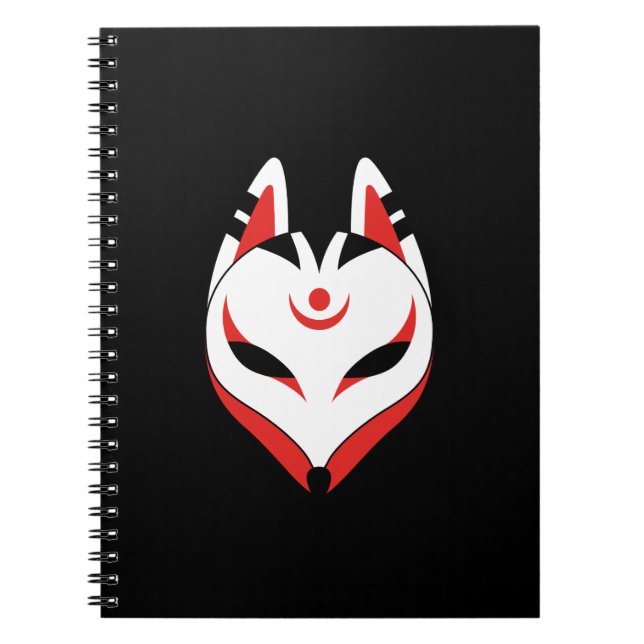 Carnet Masque japonais Kitsune Fox sur noir (Devant)