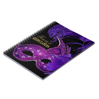 Carnet Masquerade quinceañera anniversaire rose, masque v
