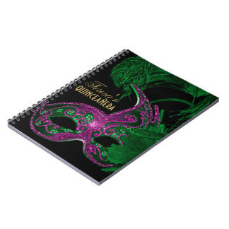 Carnet Masquerade quinceañera anniversaire vert, masque r