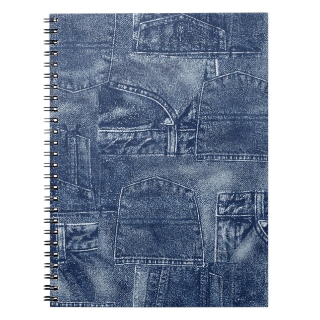 Carnet Matériau Denim dans un motif de poche patchwork. (Devant)