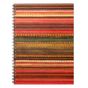 Carnet Matériau Textile Rayures Rouge Orange et Vert