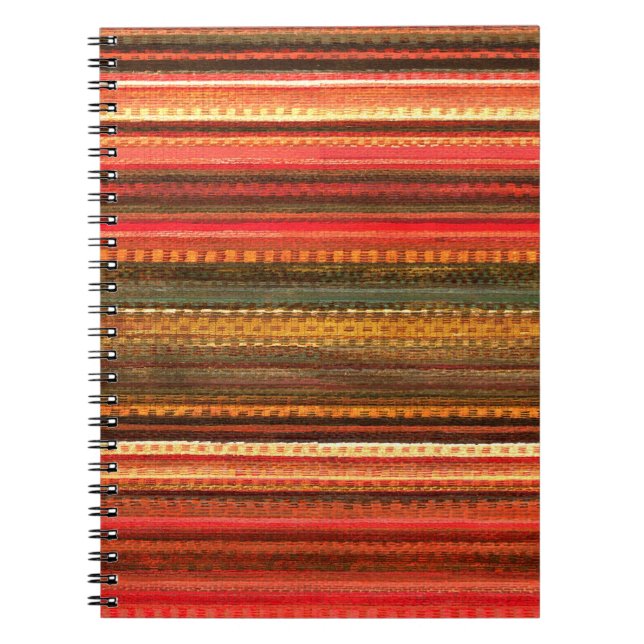 Carnet Matériau Textile Rayures Rouge Orange et Vert (Devant)