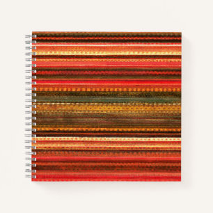 Carnet Matériau Textile Rayures Rouge Orange et Vert
