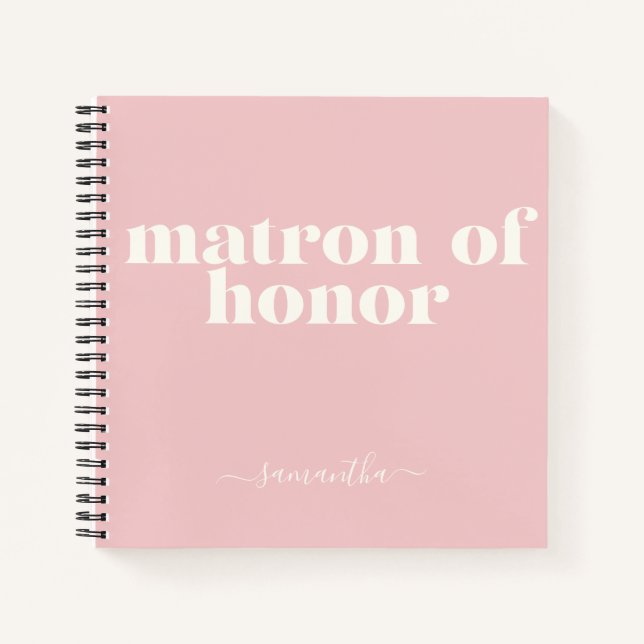 Carnet Matron d'honneur Simple Nom moderne rose pâle (Devant)