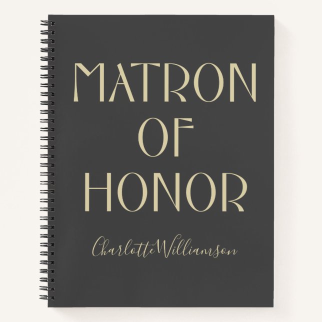 Carnet Matron Honor Moderne Typographie Noire Nom Mariage (Devant)