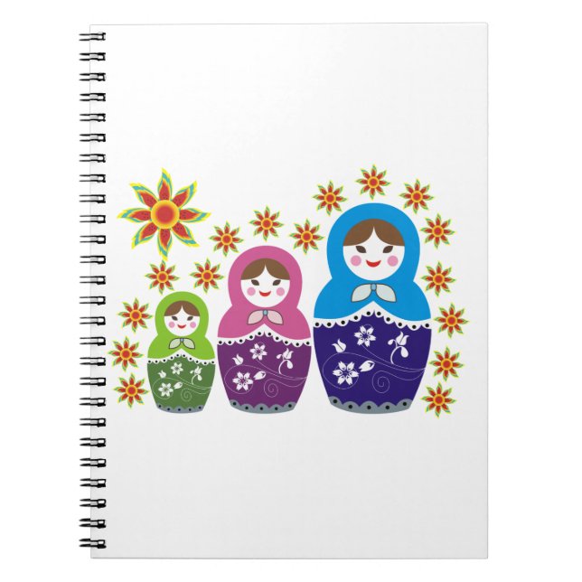 Carnet Matryoshka Poupées russes & tournesols personnalis (Devant)