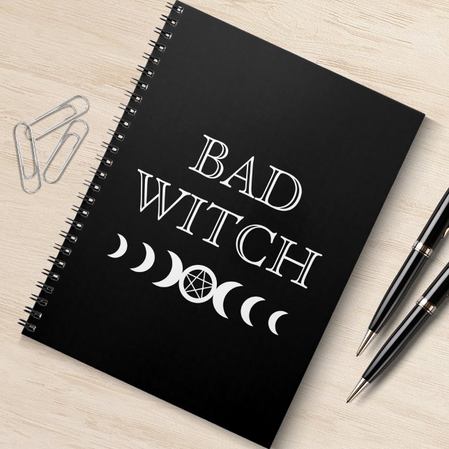 Carnet Mauvaise sorcière triple déesse Lune Wicca Hallowe (bad witch triple goddess halloween black spiral notebook)