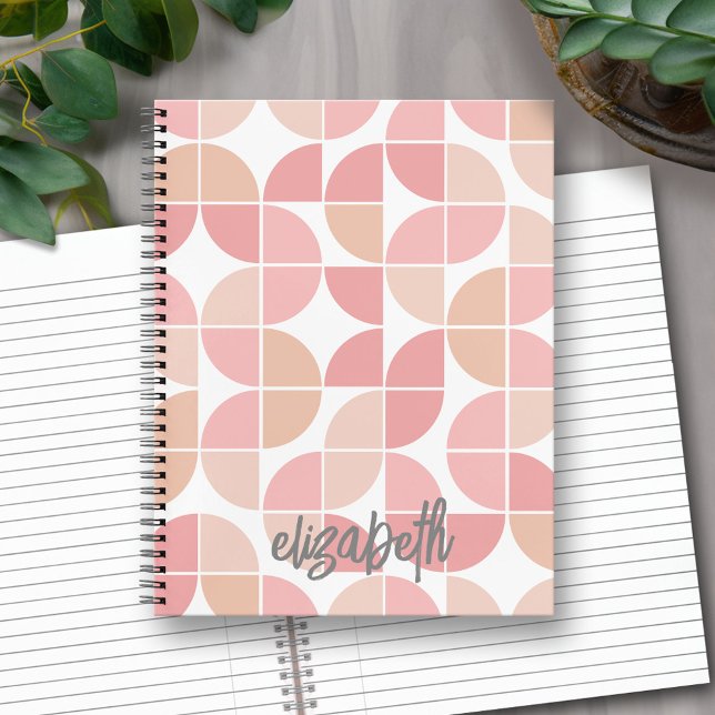 Carnet MCM Mod Cercles Motif mauve et rose rousse (Personalized Notebook with Custom Text)