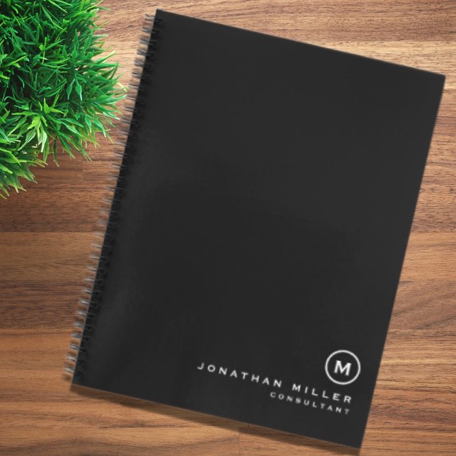 Carnet Médaille simple de Monogramme blanc noir (Créateur téléchargé)