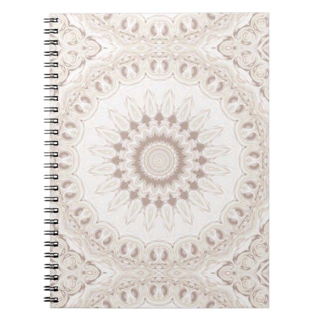 Carnet Médaillon de mandala blanc et beige doux (Devant)
