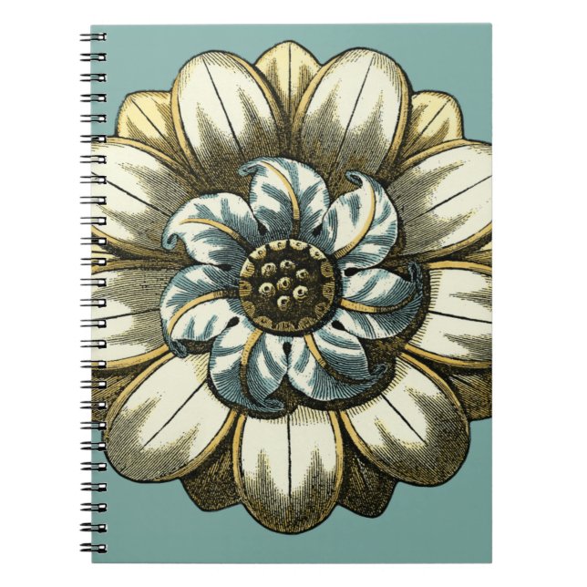 Carnet Médaillon floral orné sur Arrière - plan bleu clai (Devant)