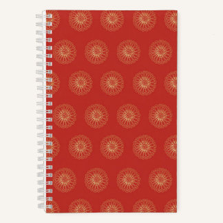 Carnet Médaillons de fleurs de Zinnia dorées rouges