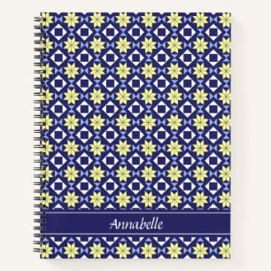 Carnet Méditerranée Bleu Bleu Floral Carrelage Nom du Mot
