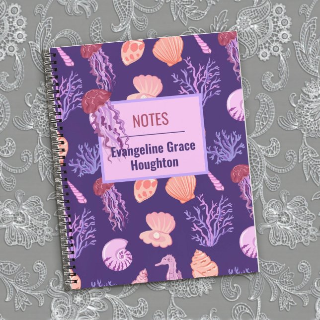 Carnet Méduse océanique et coquillages violets (Créateur téléchargé)