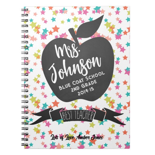Carnet Meilleur enseignant Merci coloré Stars pomme (Devant)
