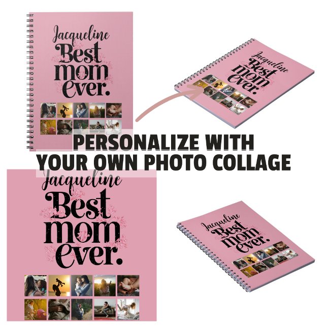 Carnet Meilleure Maman Collage Photo Typographie Rétro (Photo Collage Best Mom Ever Retro Typography Notebook)