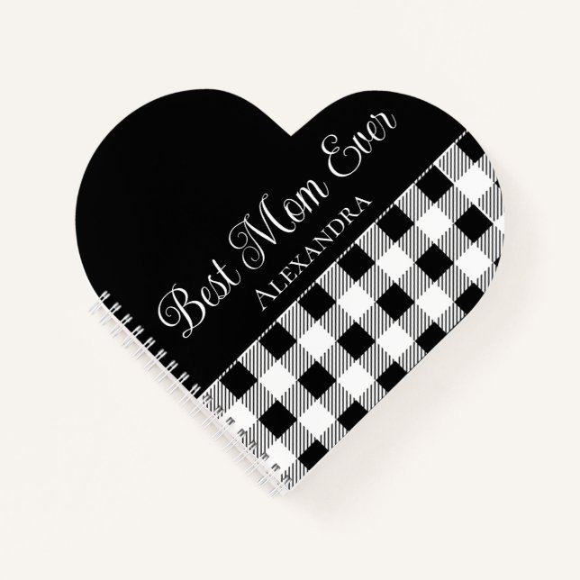 Carnet Meilleure maman jamais Buffalo Plaid noir blanc ta (Devant)
