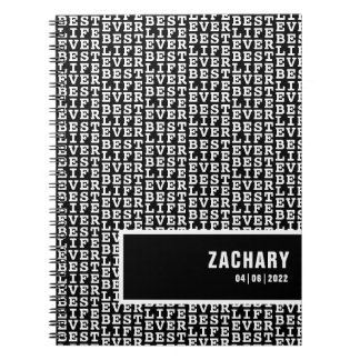 Carnet Meilleure vie jamais noir avec texte blanc Personn