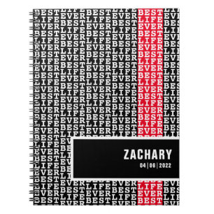 Carnet Meilleure vie jamais noir avec texte blanc rouge b