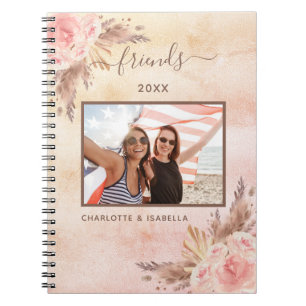 Carnet Meilleures amies photo pampas rose floral or rose