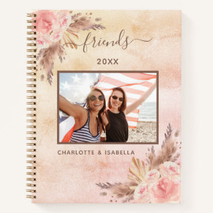 Carnet Meilleures amies photo pampas rose floral or rose