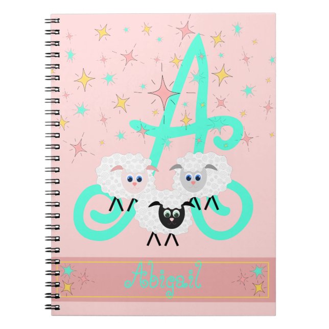 Carnet Mélange Moutons & Étoiles Nom et Monogramme initia (Devant)