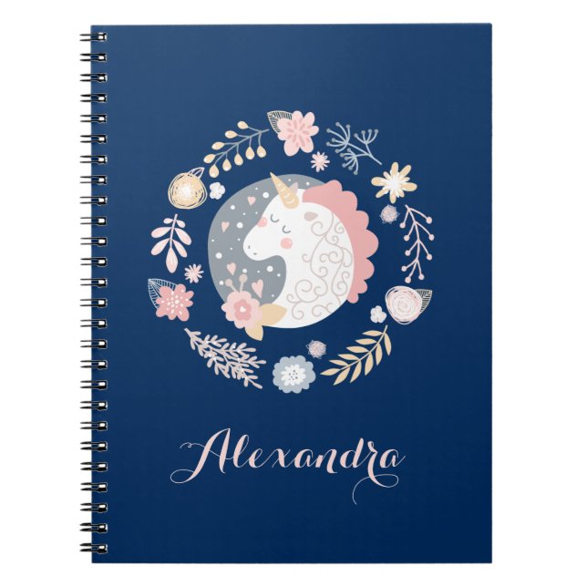 Carnet Mélange Whimsical Unicorn Wreath de la Marine (Devant)