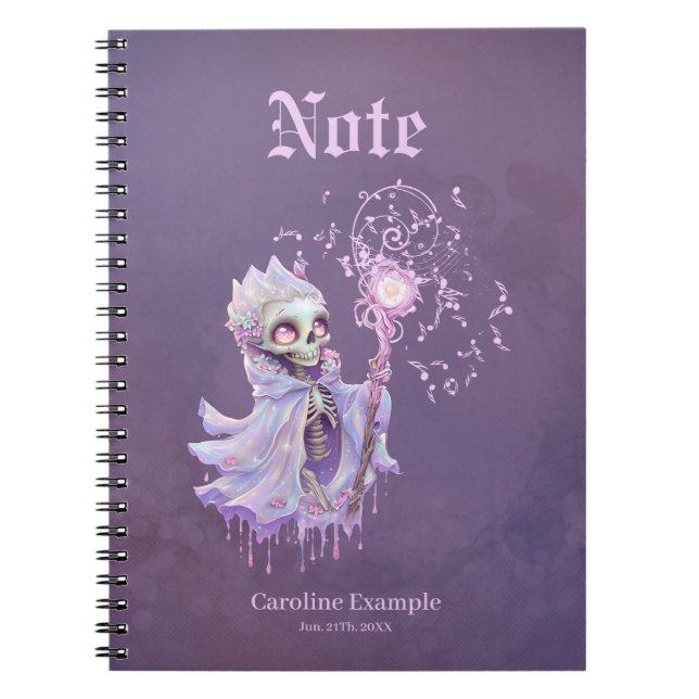 Carnet Mélodies magiques du mignon squelette violet. (Devant)