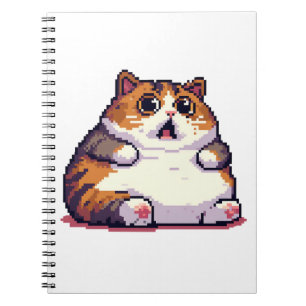 Carnet Mème de chat gras orange choqué pixel art