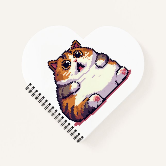 Carnet Mème de chat gras orange choqué pixel art (Devant)